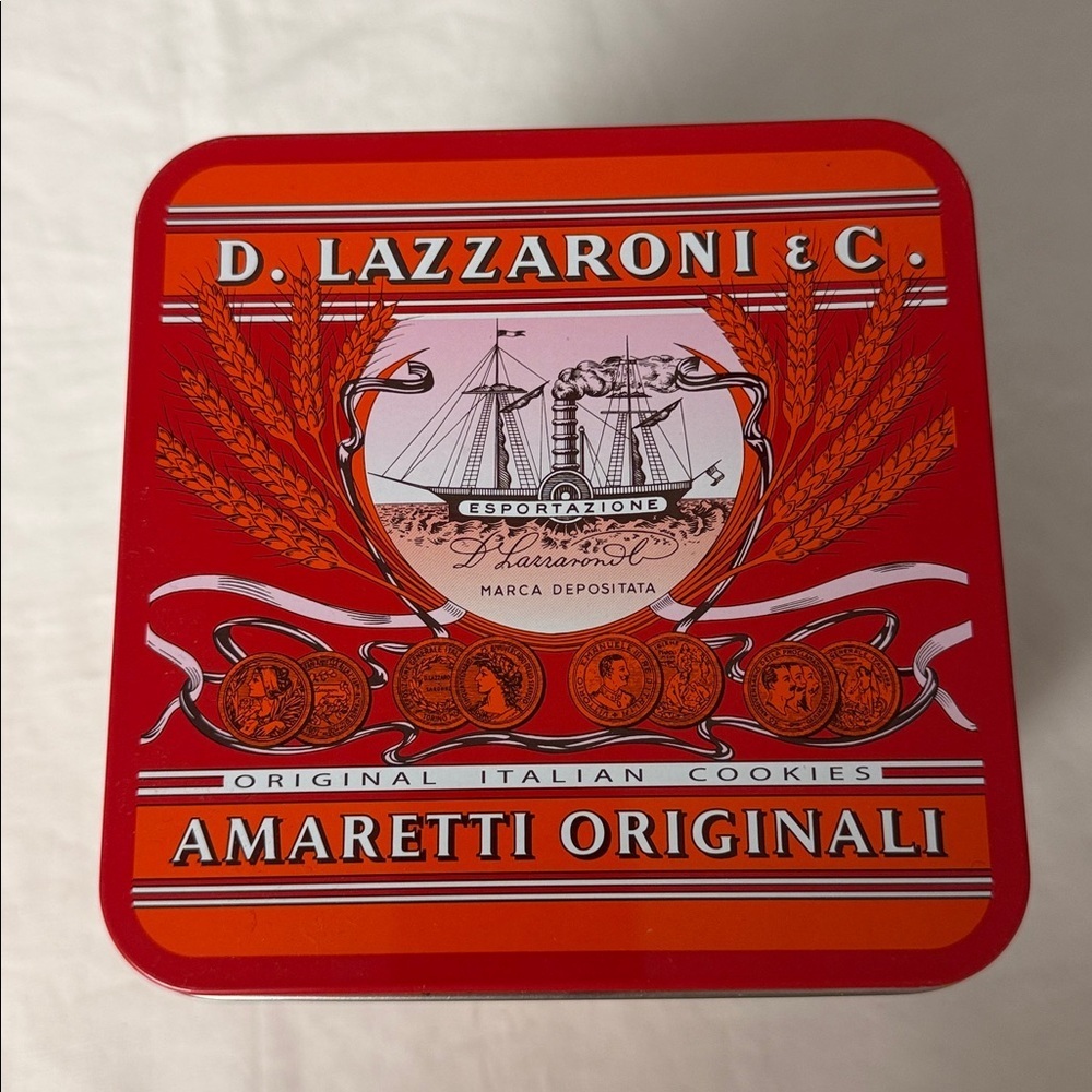 Lazzaroni Amaretti di Saronno Red Tin Italy Storage Cookie Biscuit 6" - Picture 4 of 5